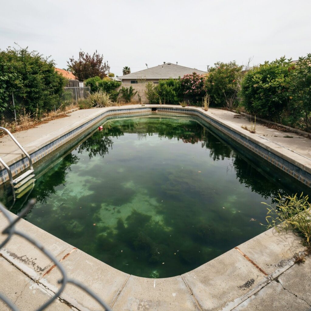 algae in pool caused by low free chlorine and poor pool water balance